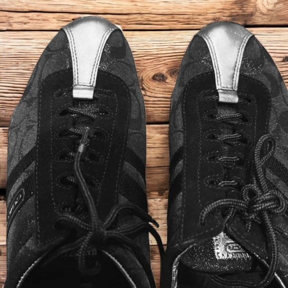 Coach Katelyn Black Silver Signature Jacquard Leather Low Top Sneakers - 9.5 EUC - Picture 4 of 12